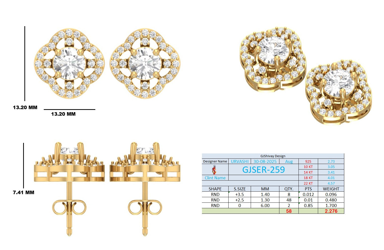 2.30 Ct. Round Diamond Halo Cluster Earrings (GJSER-259) 13