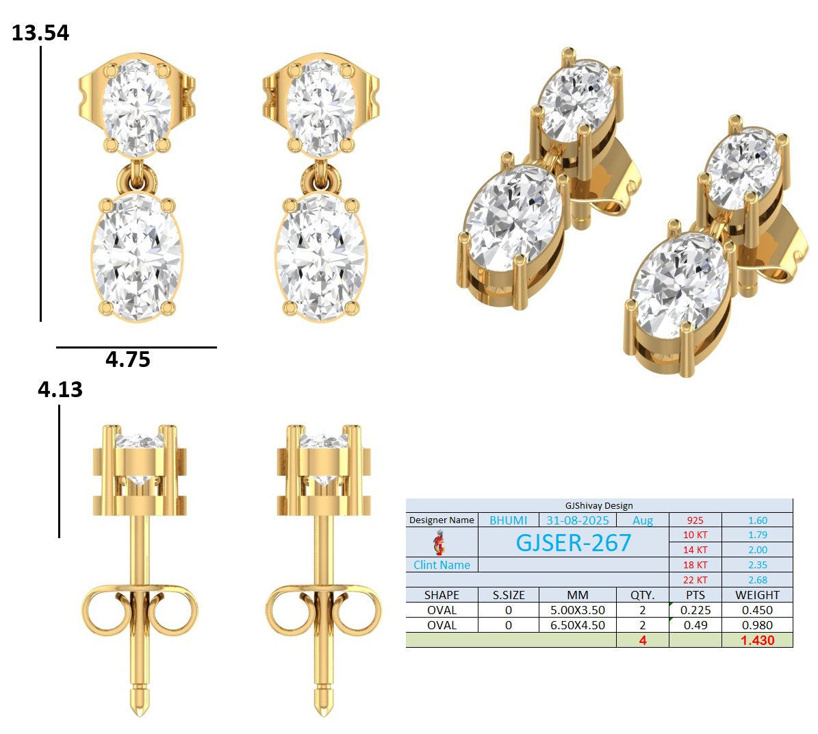 1.45 Ct. Oval Diamond Two-Stone Drop Earrings (GJSER-267) 13