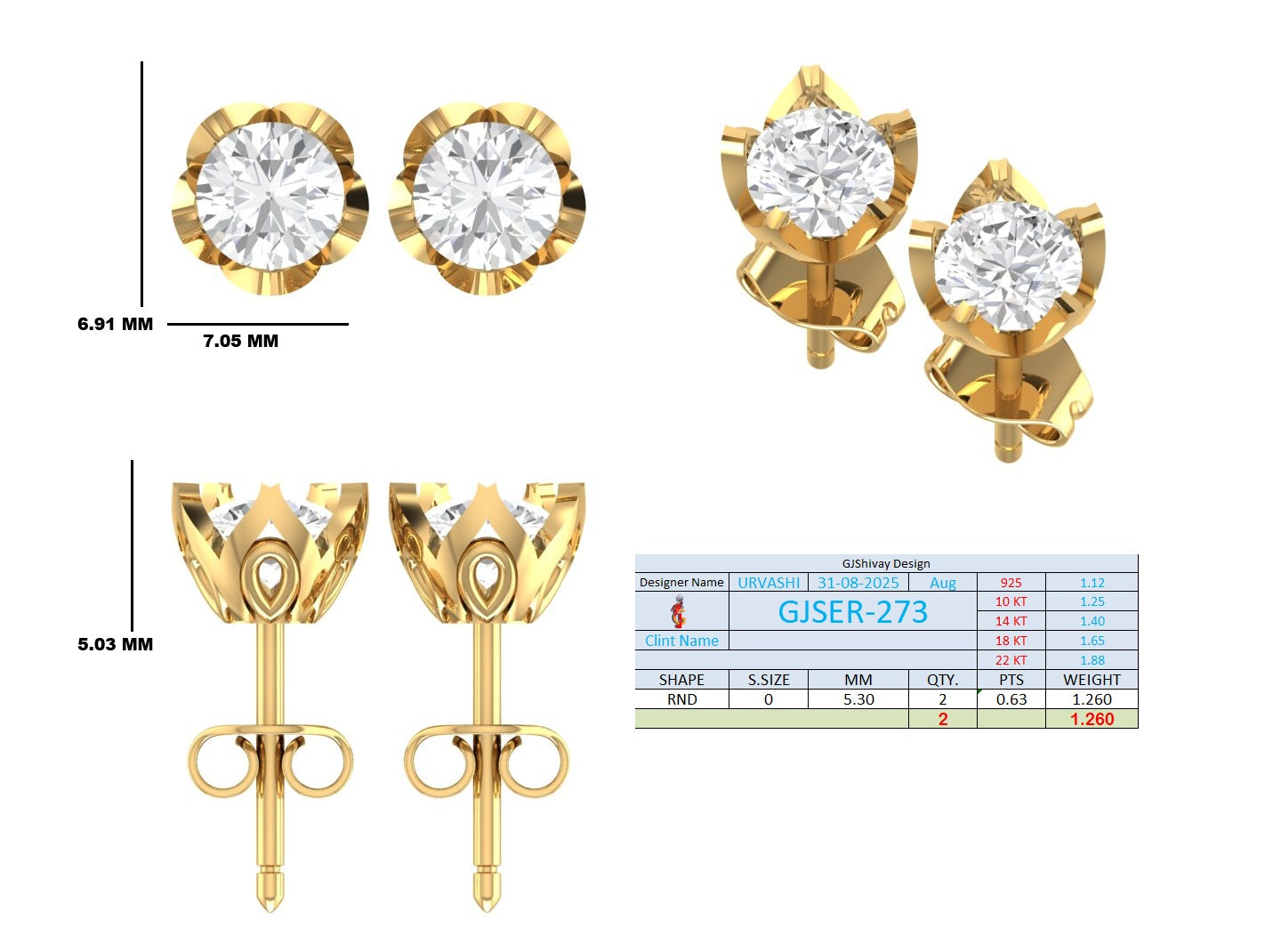 1.25 Ct. Round Diamond Solitaire Stud Earrings in Scalloped Bezel Setting (GJSER-273) 13