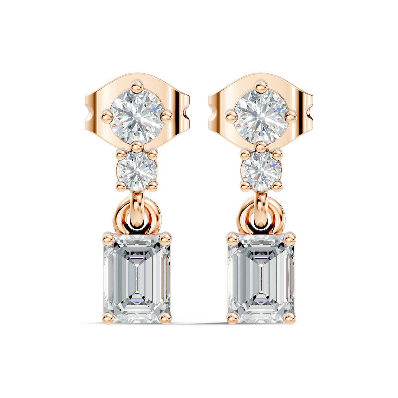 .45 Ct. Round and Emerald Diamond Three-Stone Drop Earrings (GJSER-274) 3