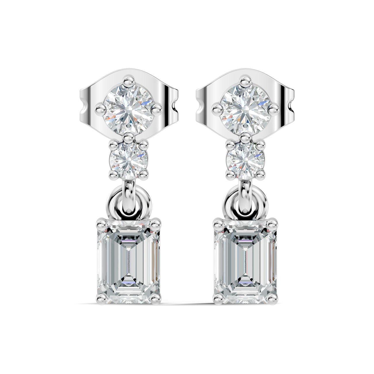 .45 Ct. Round and Emerald Diamond Three-Stone Drop Earrings (GJSER-274)