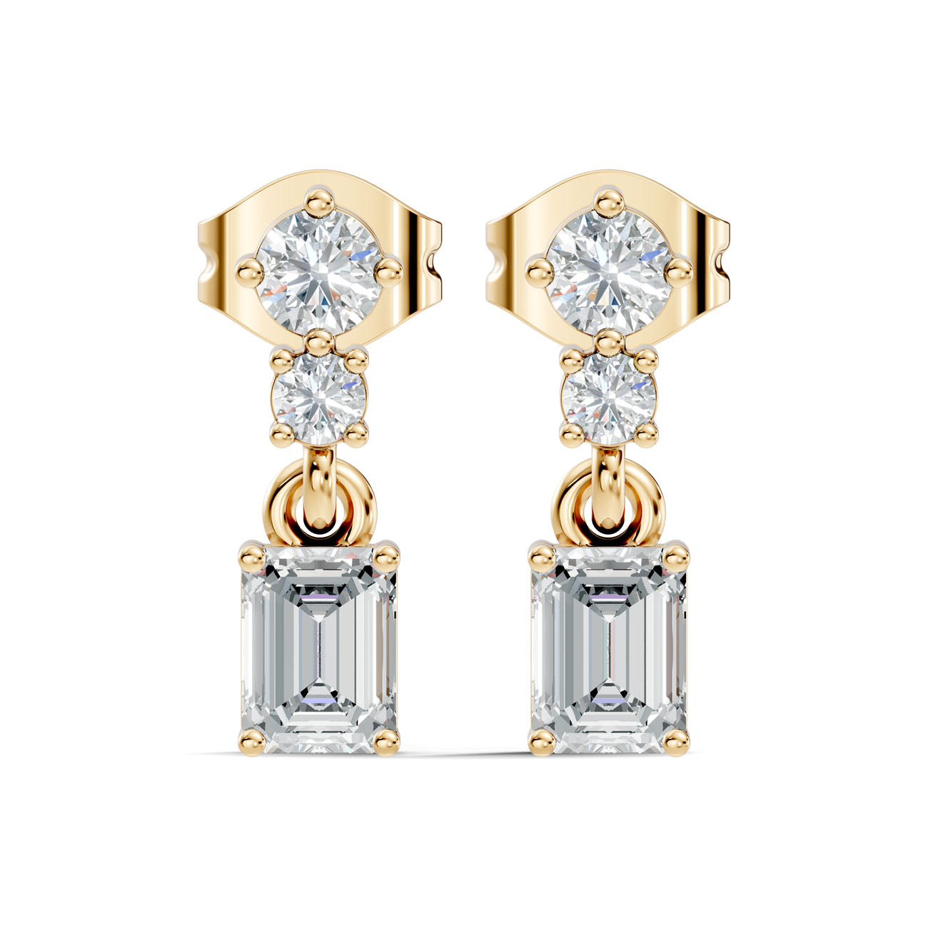 .45 Ct. Round and Emerald Diamond Three-Stone Drop Earrings (GJSER-274) 6
