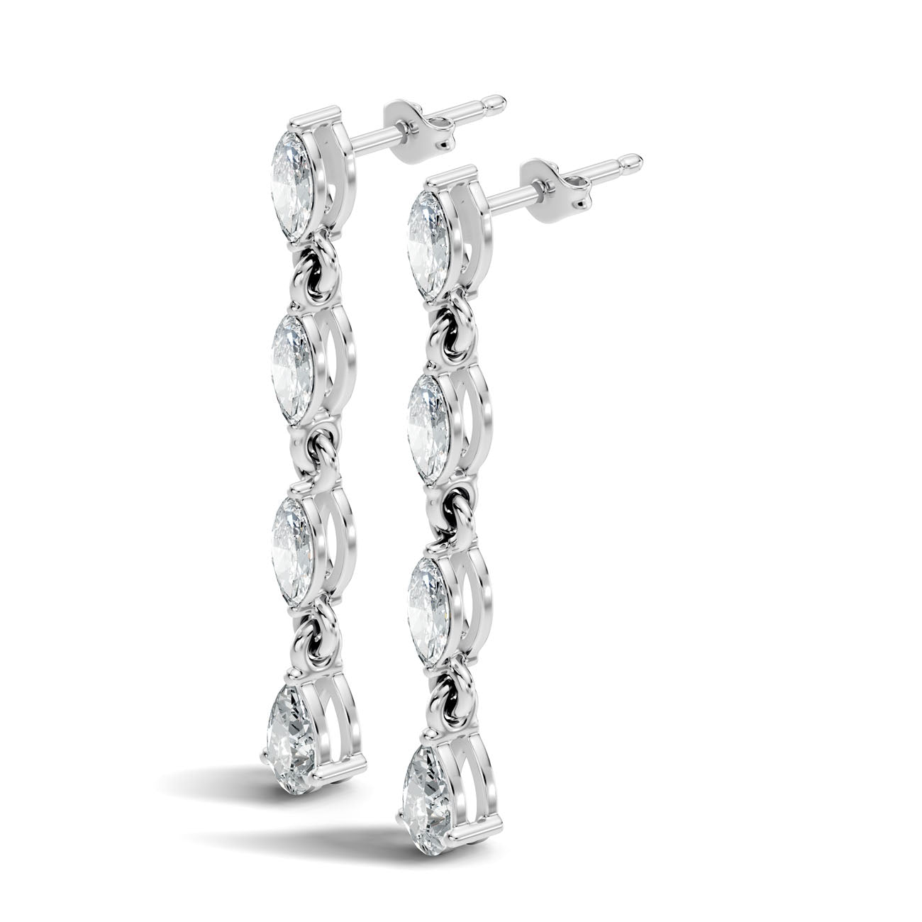 1.00 Ct. Graduated Marquise and Pear Diamond Drop Earrings in Link Setting (GJSER-27)