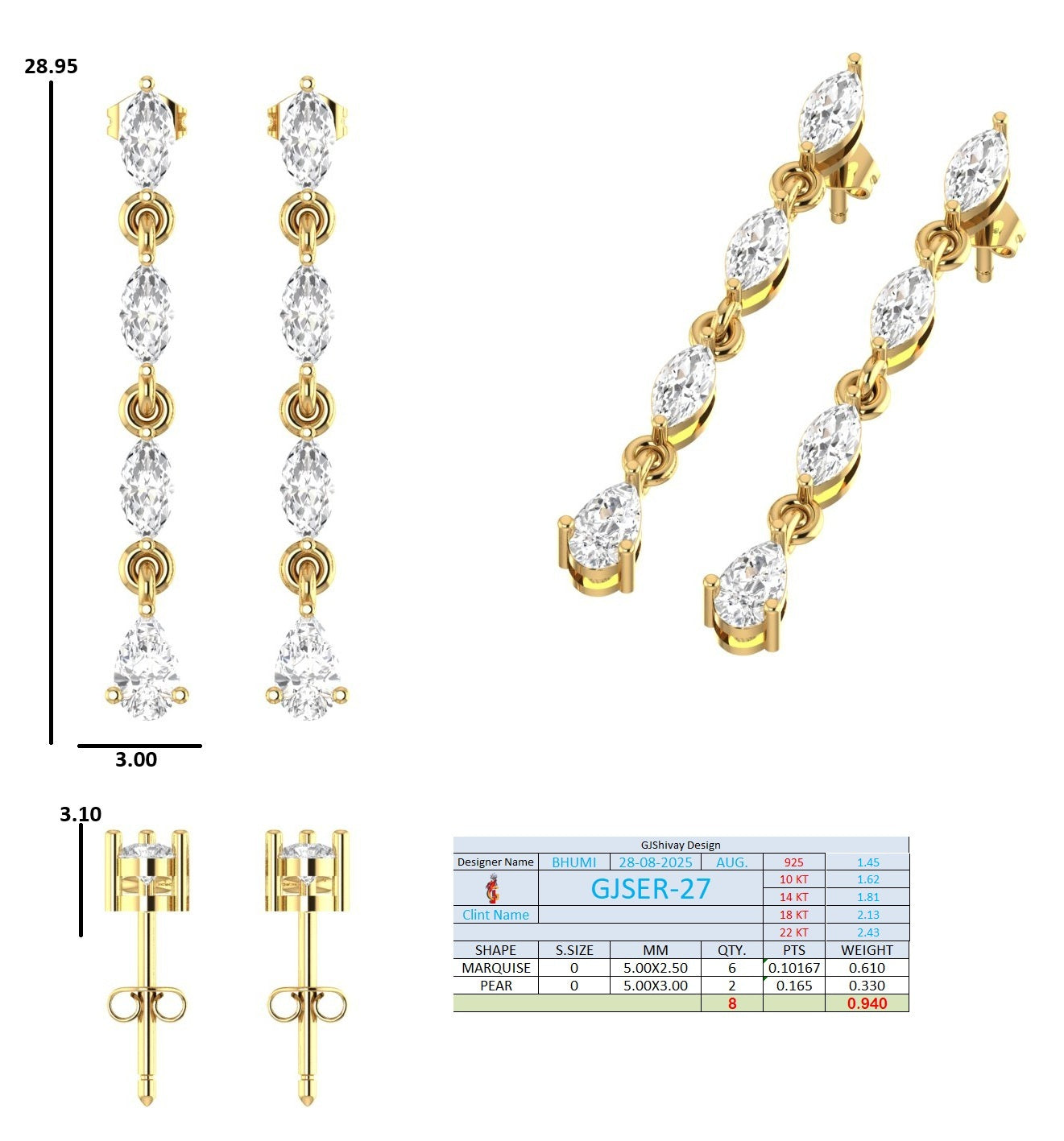 1.00 Ct. Graduated Marquise and Pear Diamond Drop Earrings in Link Setting (GJSER-27) 13