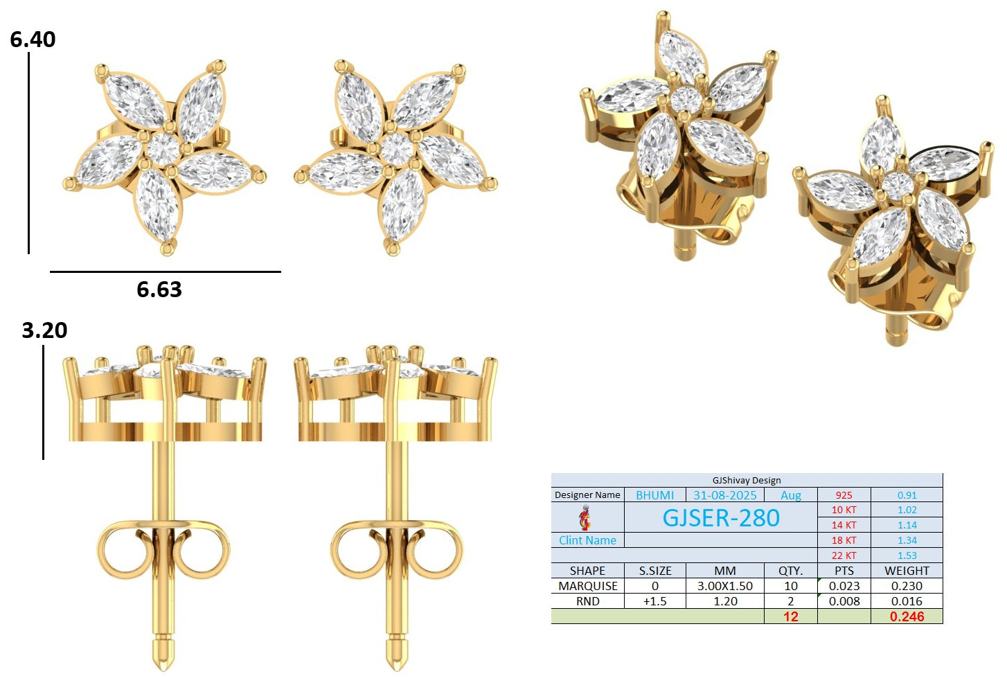 .25 Ct. Marquise Diamond Floral Cluster Earrings (GJSER-280) 13