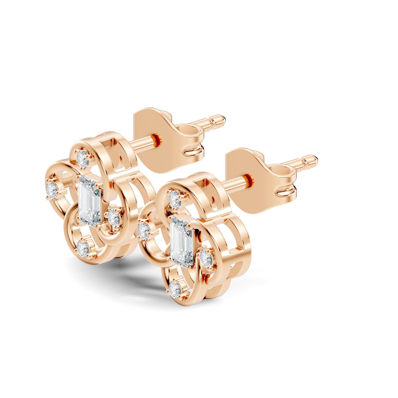 .17 Ct. Emerald Cut Diamond Floral Frame Earrings (GJSER-281)