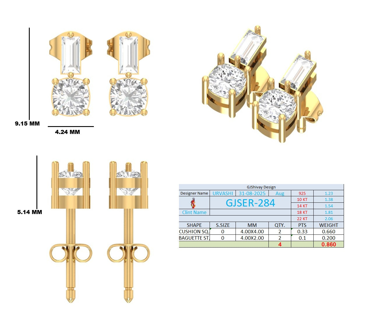 .85 Ct. Baguette and Cushion Diamond Drop Earrings (GJSER-284) 13