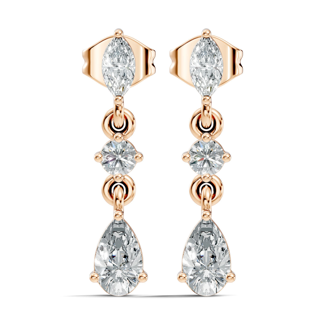 .50 Ct. Marquise, Round, and Pear Diamond Three-Stone Drop Earrings (GJSER-290) 3