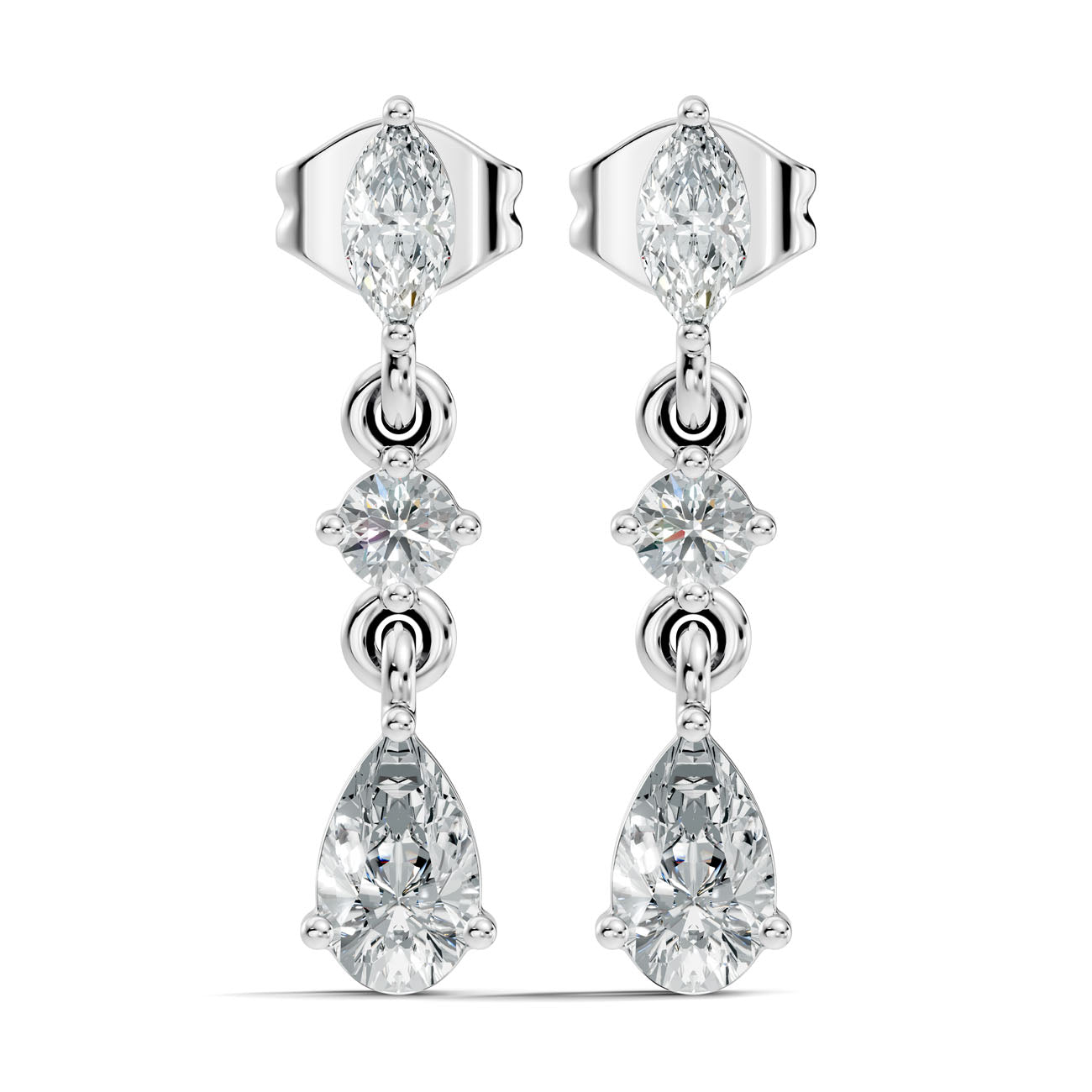 .50 Ct. Marquise, Round, and Pear Diamond Three-Stone Drop Earrings (GJSER-290)