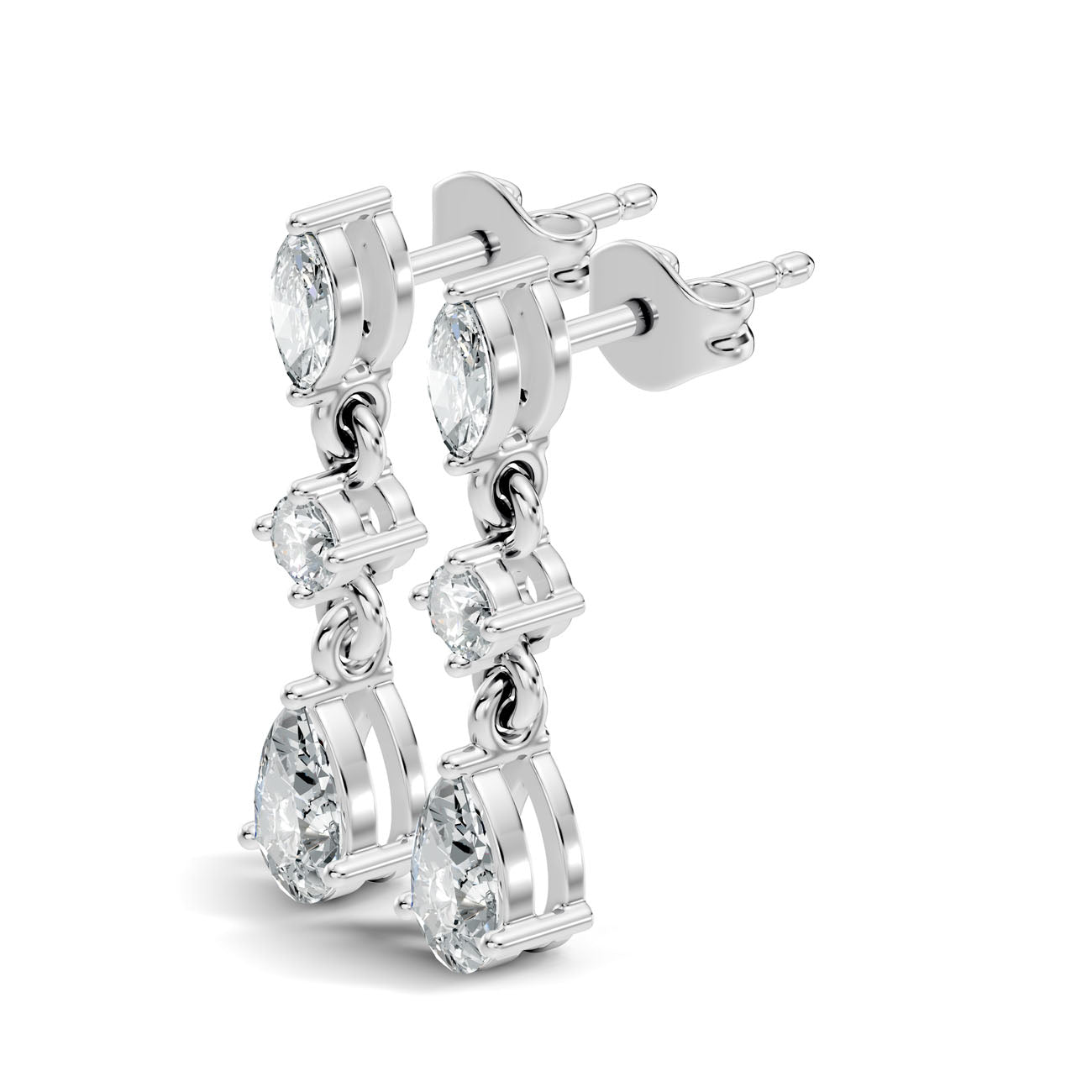 .50 Ct. Marquise, Round, and Pear Diamond Three-Stone Drop Earrings (GJSER-290) 7
