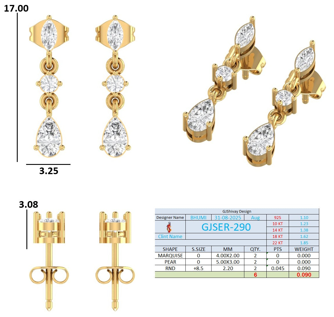 .50 Ct. Marquise, Round, and Pear Diamond Three-Stone Drop Earrings (GJSER-290) 13