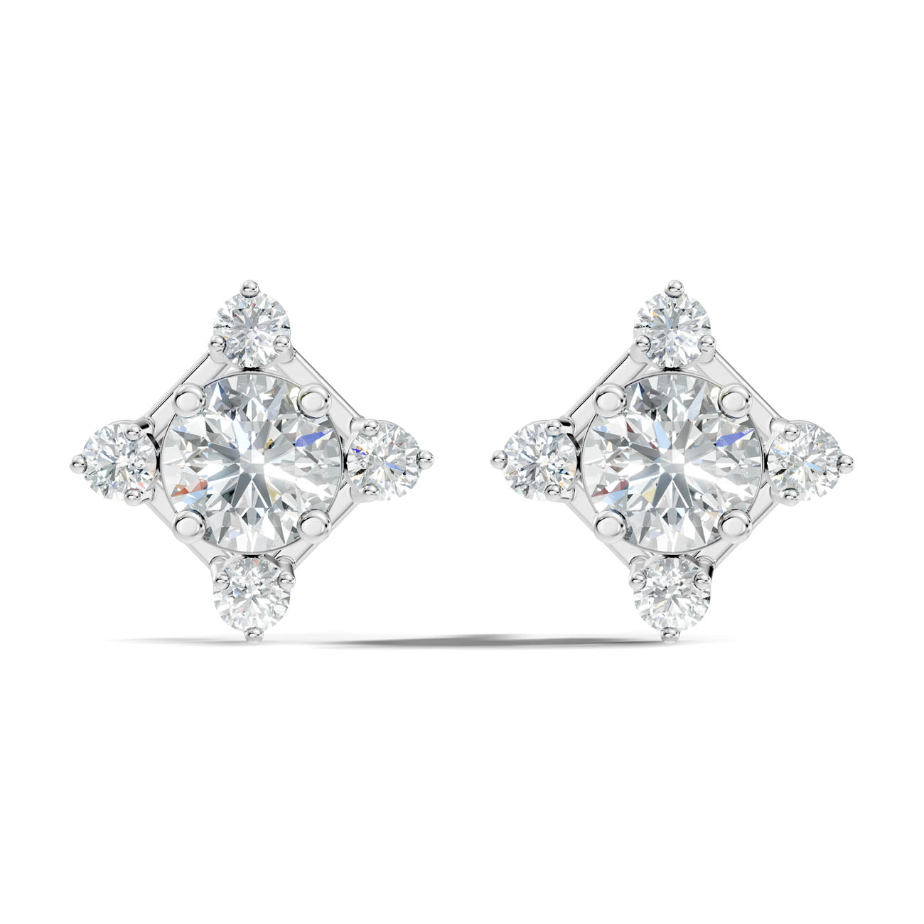 1.30 Ct. Round Diamond Cluster Earrings with Four-Stone Halo (GJSER-45)