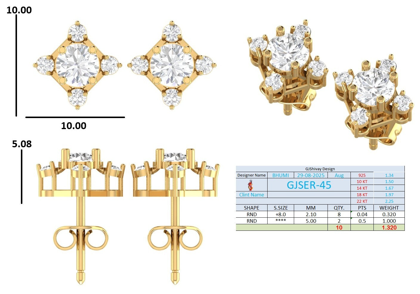 1.30 Ct. Round Diamond Cluster Earrings with Four-Stone Halo (GJSER-45) 13