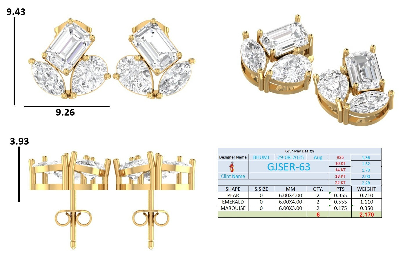 2.17 Ct. Mixed Shape Diamond Cluster Earrings (GJSER-63) 13