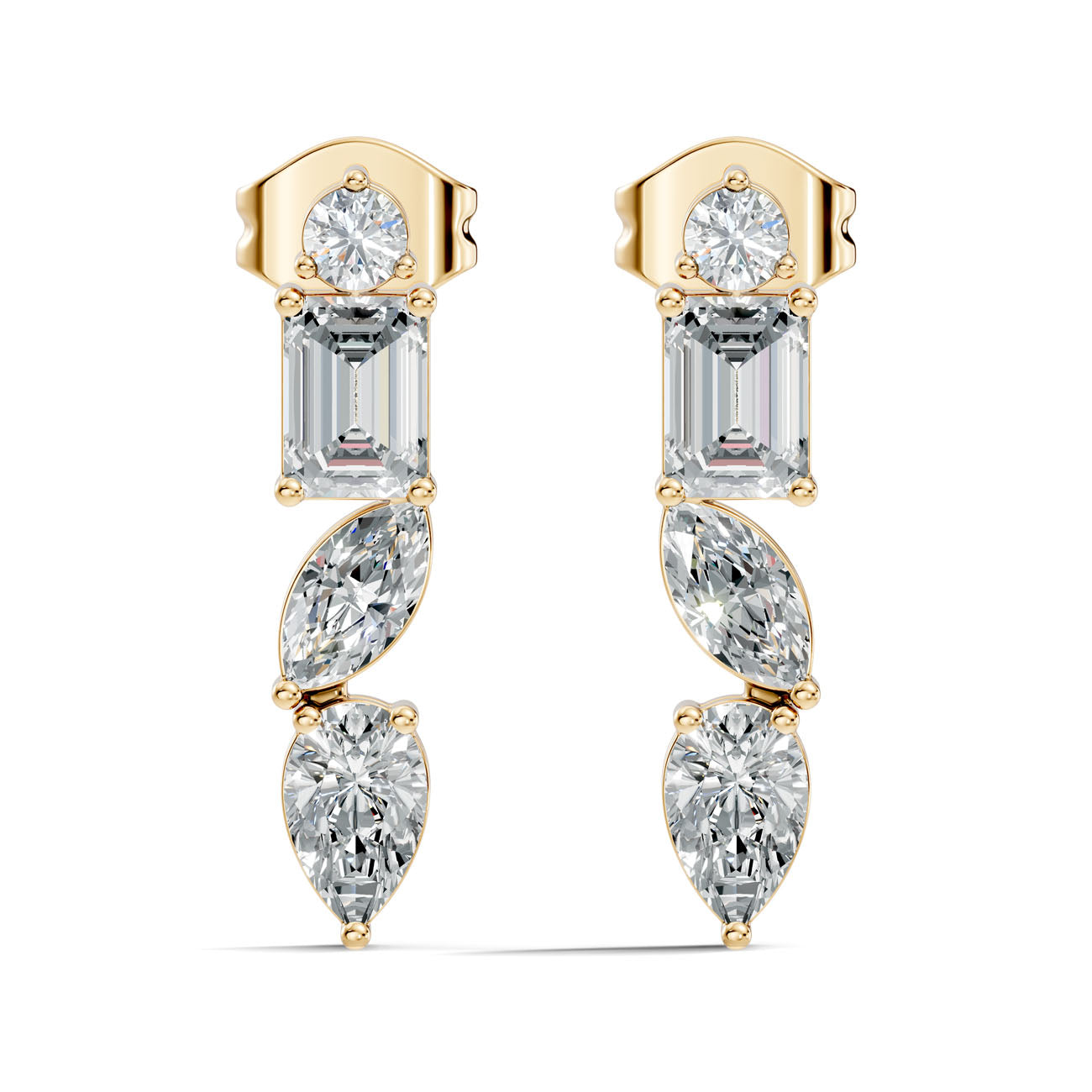 .60 Ct. Mixed Shape Diamond Drop Earrings with Emerald and Pear Accents (GJSER-64)