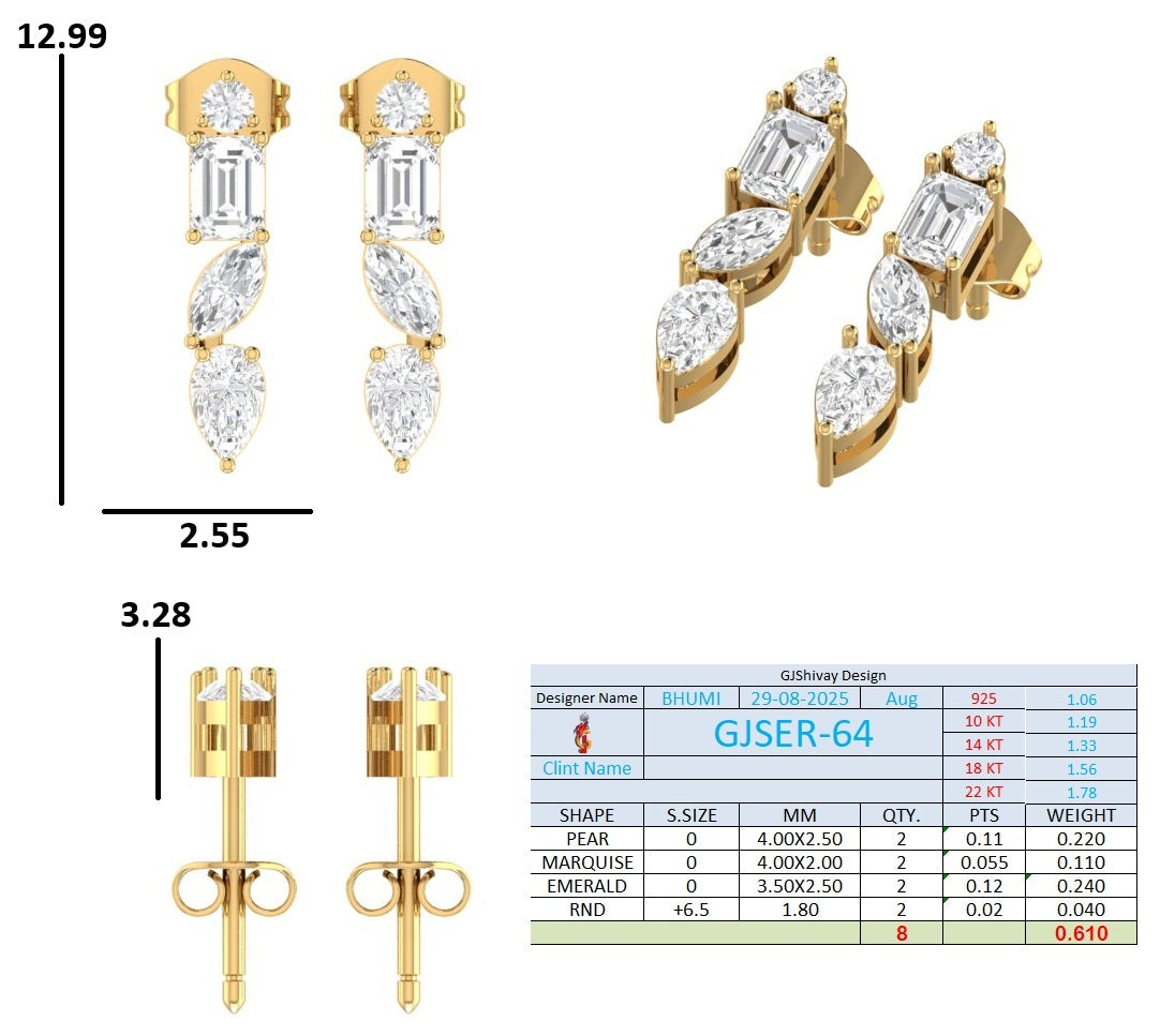 .60 Ct. Mixed Shape Diamond Drop Earrings with Emerald and Pear Accents (GJSER-64) 13