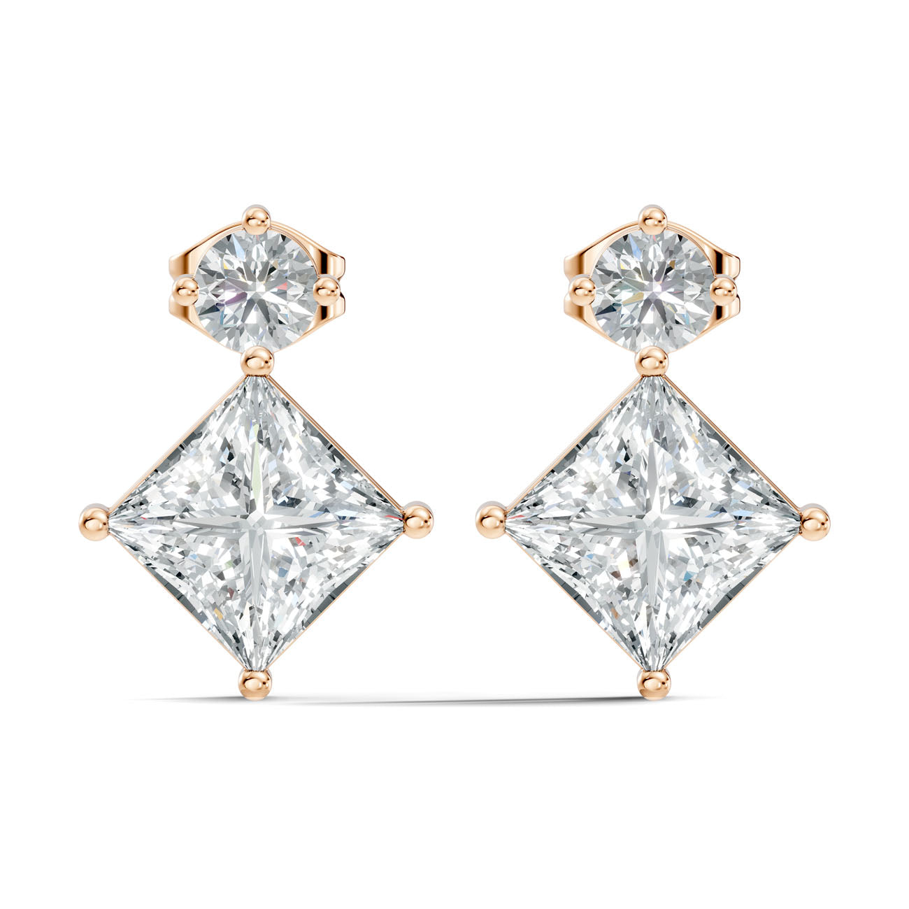 1.75 Ct. Round and Princess Diamond Drop Earrings in Two-Stone Setting (GJSER-70) 8