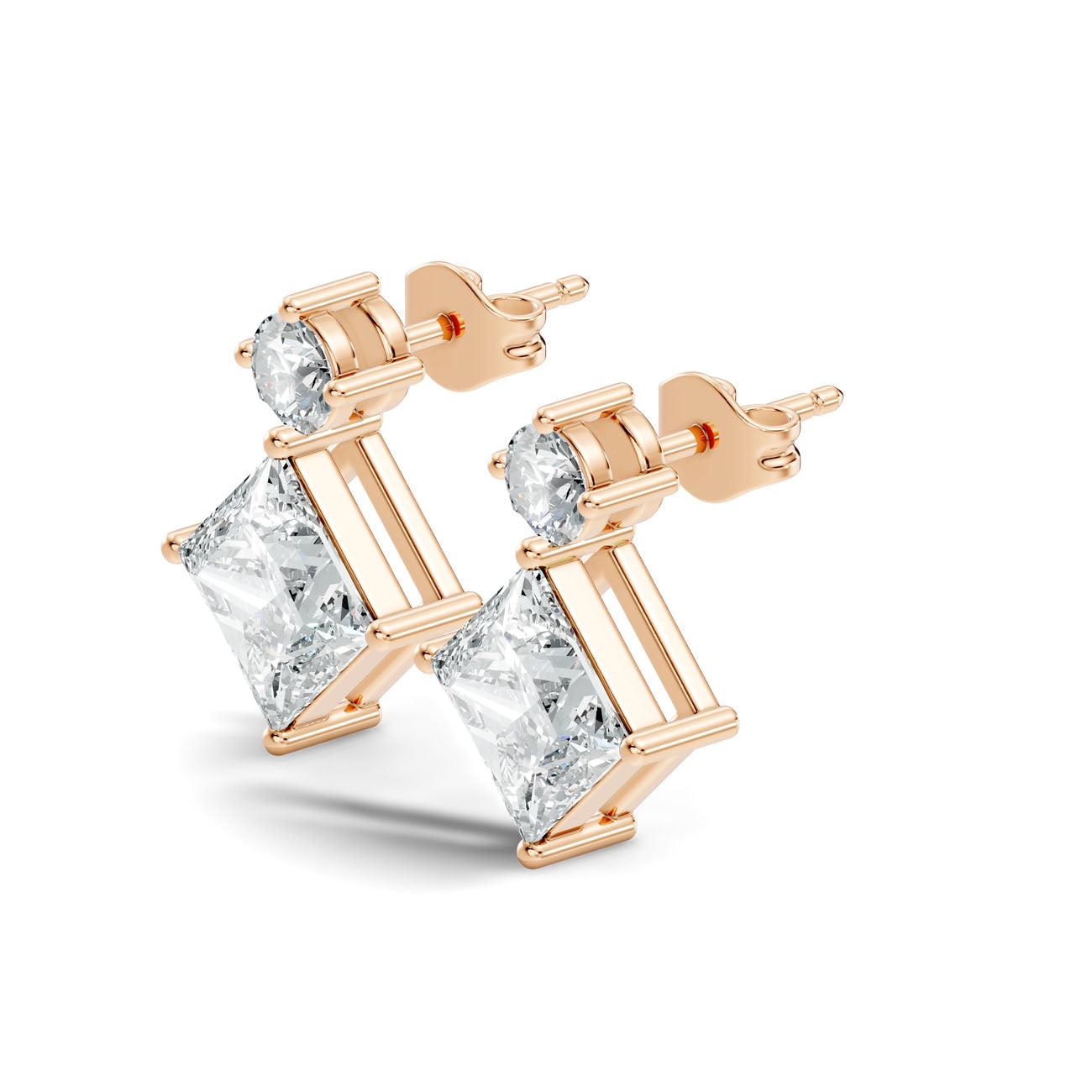 1.75 Ct. Round and Princess Diamond Drop Earrings in Two-Stone Setting (GJSER-70) 9