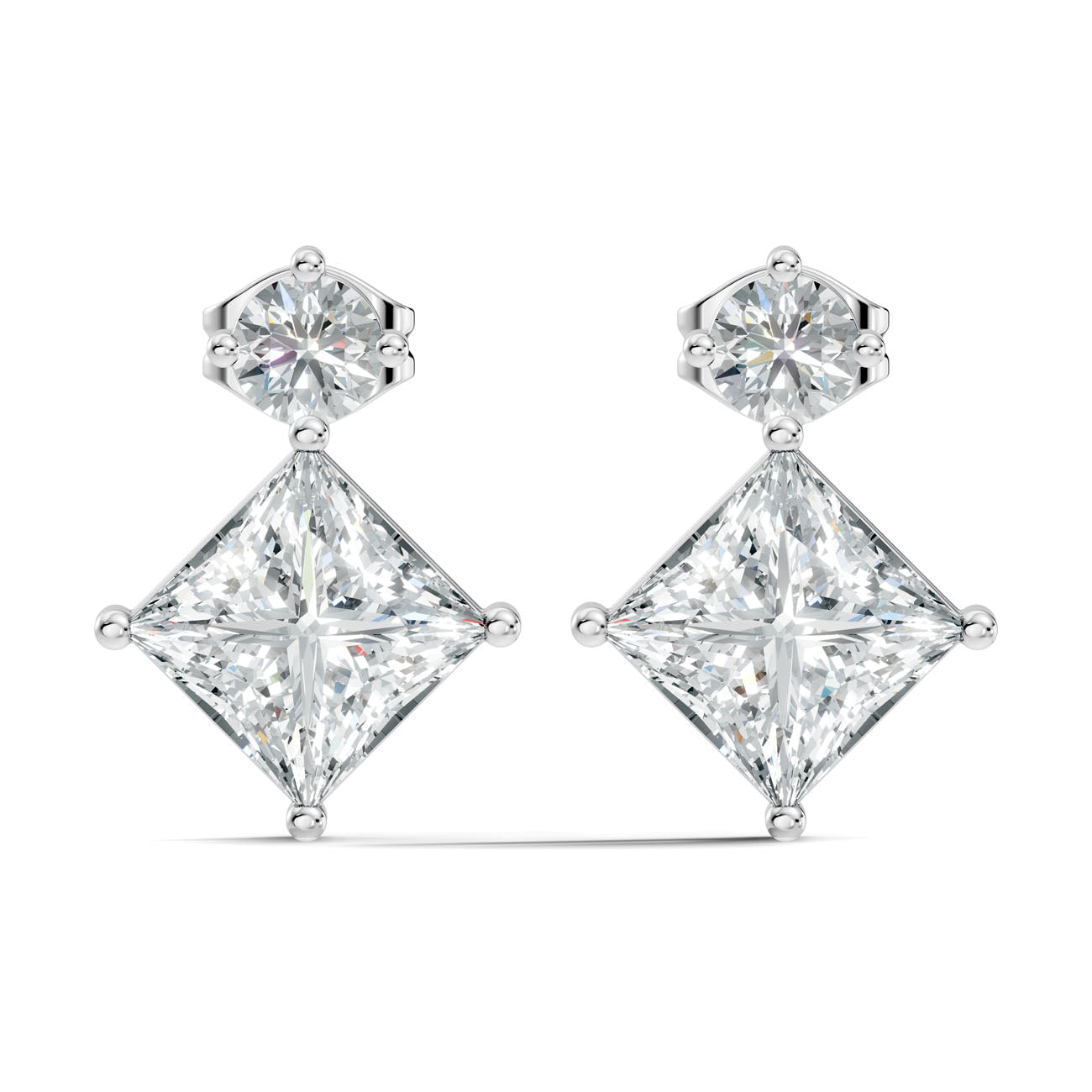 1.75 Ct. Round and Princess Diamond Drop Earrings in Two-Stone Setting (GJSER-70)
