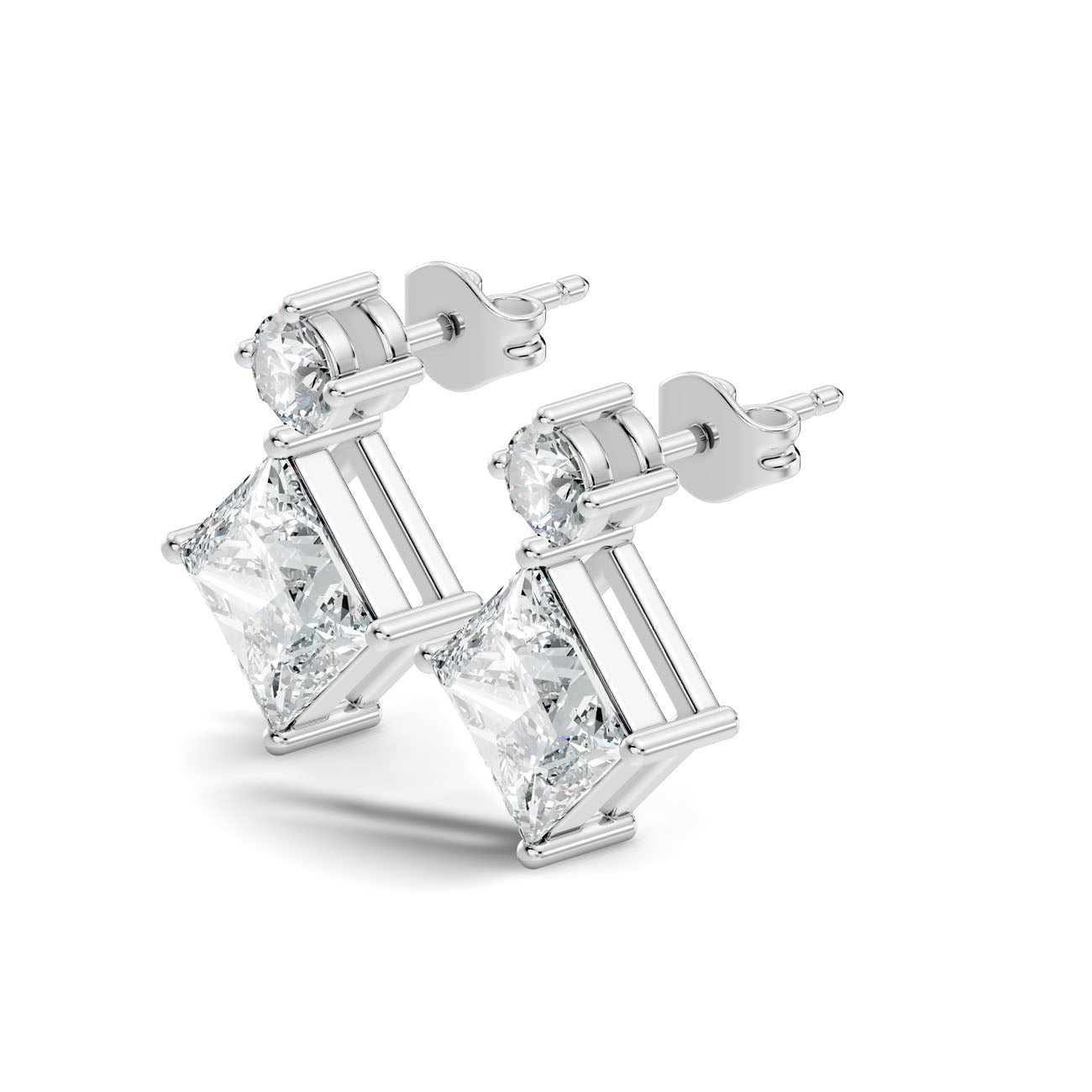 1.75 Ct. Round and Princess Diamond Drop Earrings in Two-Stone Setting (GJSER-70) 12