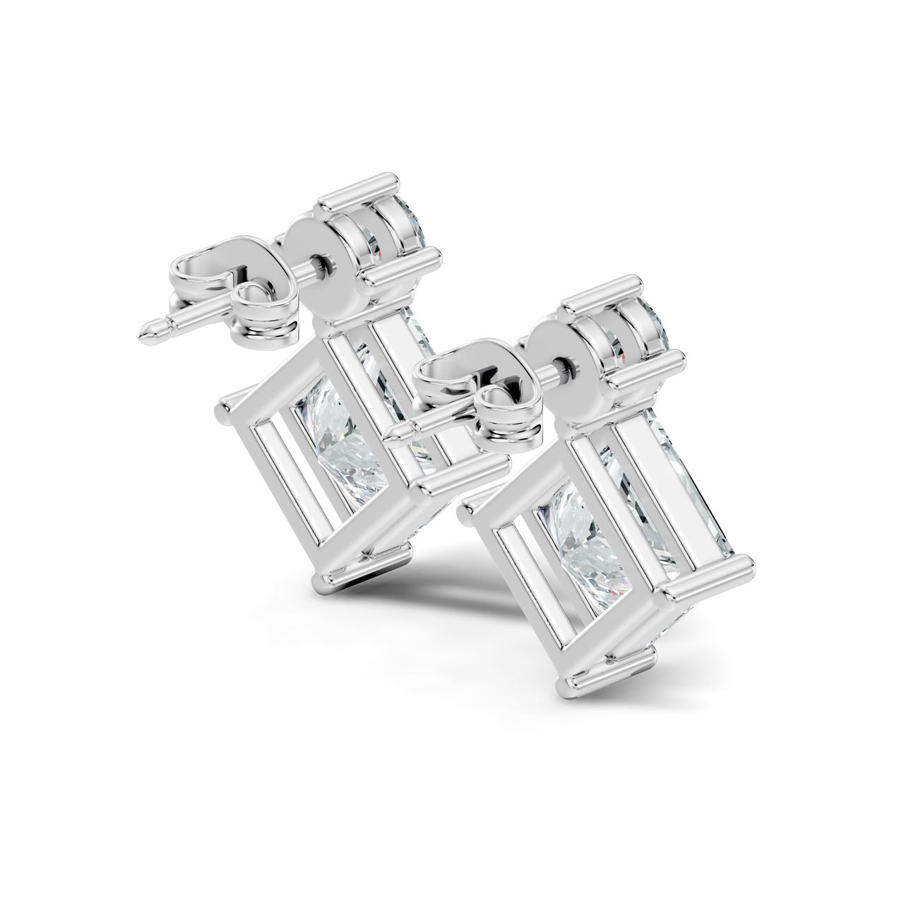 1.75 Ct. Round and Princess Diamond Drop Earrings in Two-Stone Setting (GJSER-70) 6