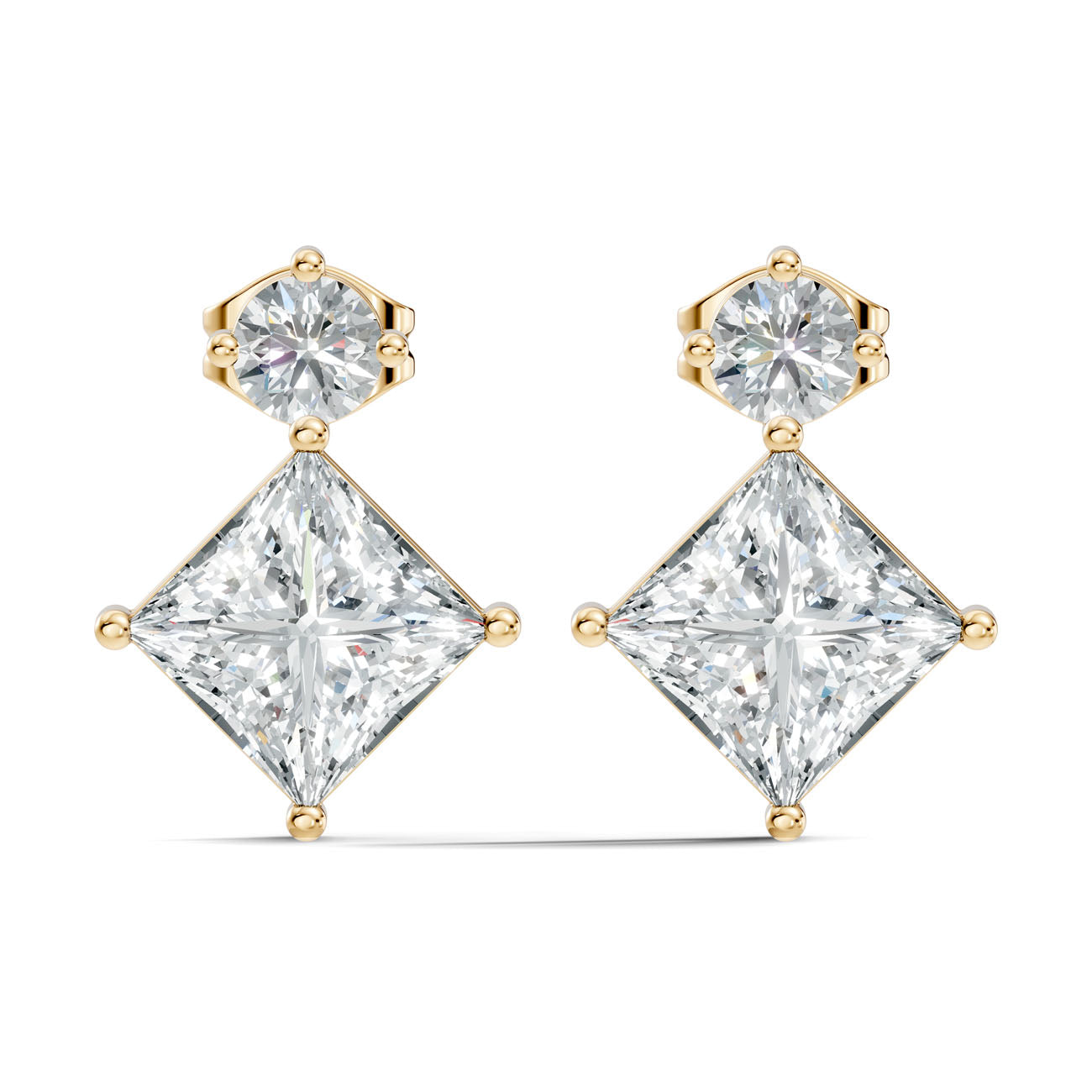 1.75 Ct. Round and Princess Diamond Drop Earrings in Two-Stone Setting (GJSER-70) 7