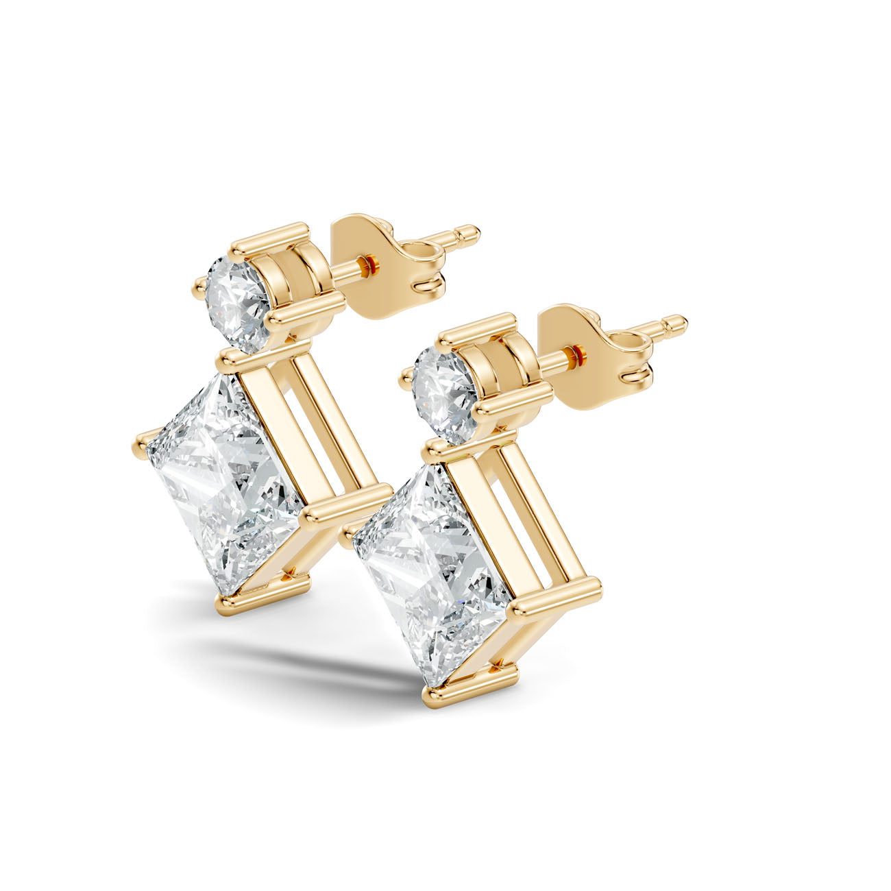 1.75 Ct. Round and Princess Diamond Drop Earrings in Two-Stone Setting (GJSER-70)
