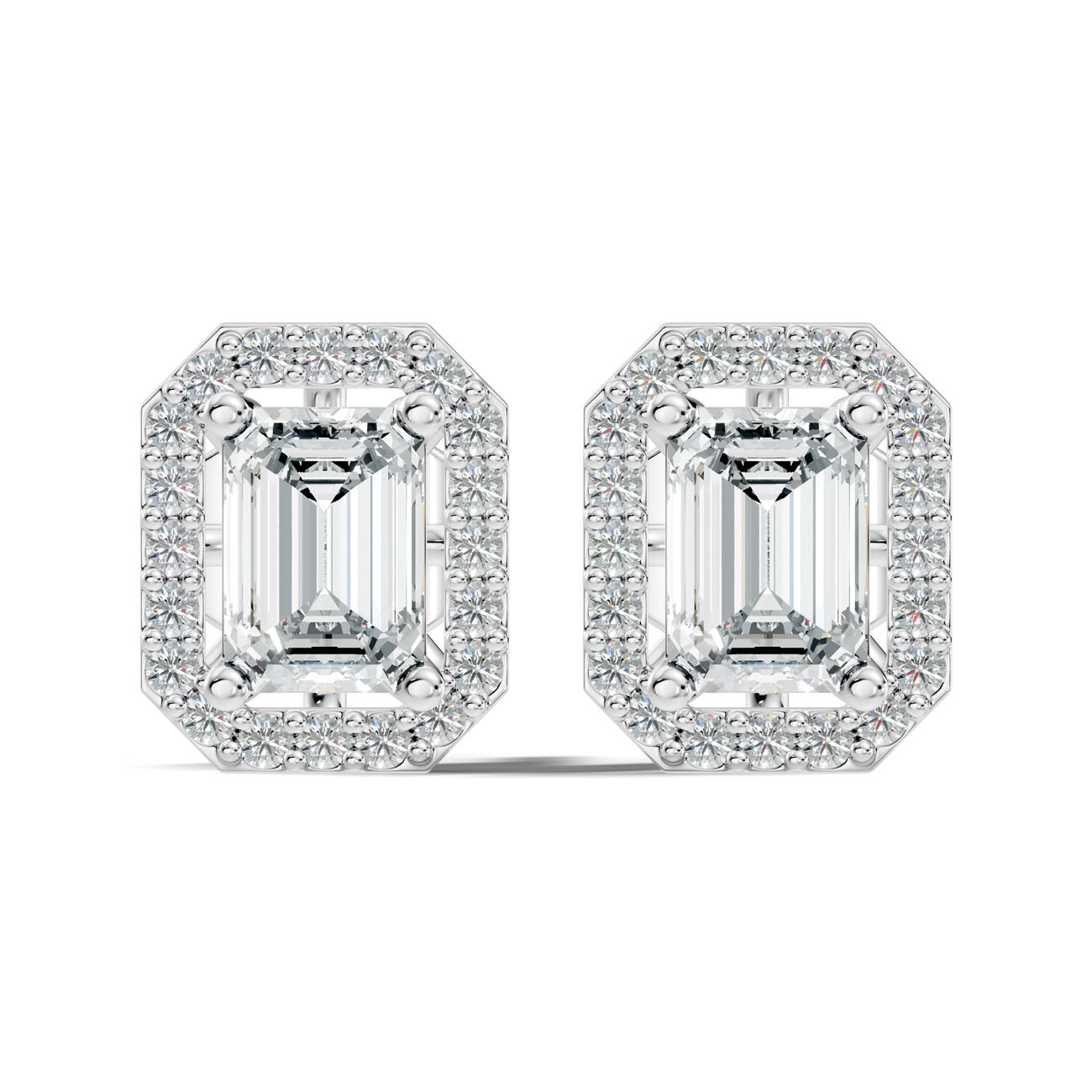 .86 Ct. Emerald Cut Diamond Halo Earrings with Octagonal Frame (GJSER-73)