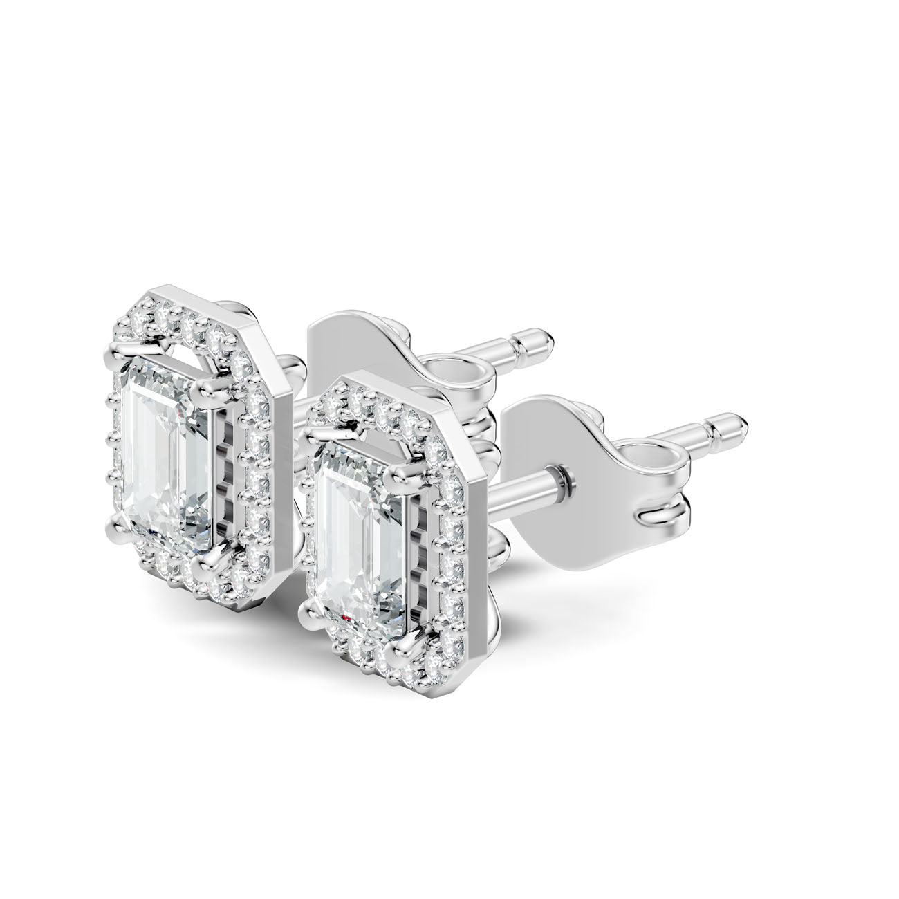 .86 Ct. Emerald Cut Diamond Halo Earrings with Octagonal Frame (GJSER-73) 6