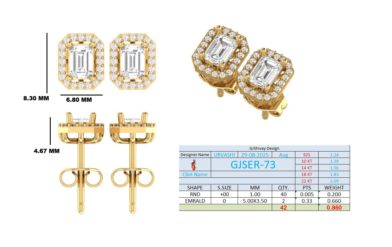 .86 Ct. Emerald Cut Diamond Halo Earrings with Octagonal Frame (GJSER-73) 13