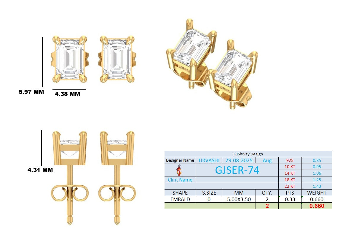 .66 Ct. Emerald-Cut Diamond Solitaire Stud Earrings in Four-Prong Setting (GJSER-74) 13