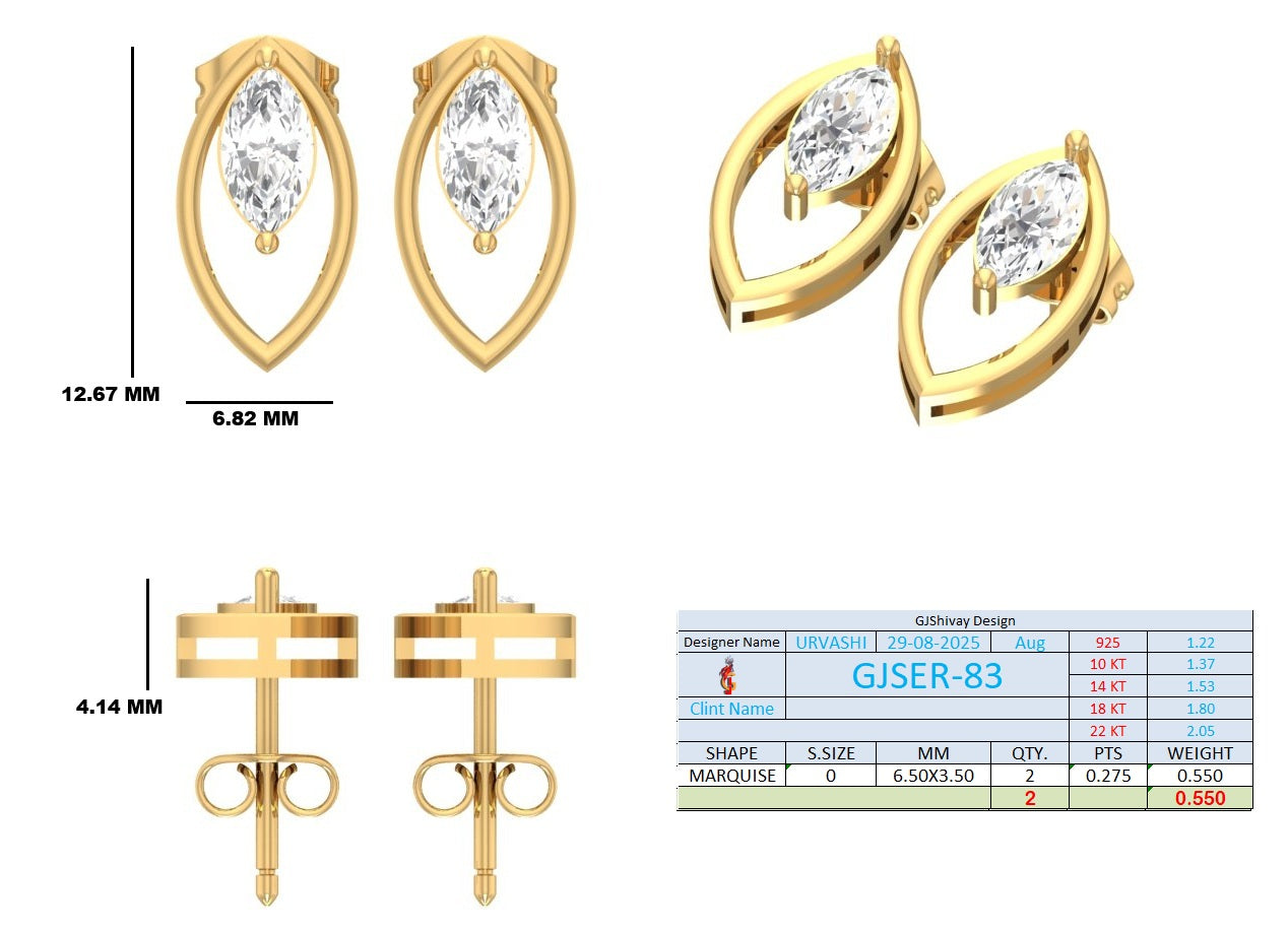 .55 Ct. Marquise Diamond Stud Earrings in Open Navette Frame (GJSER-83) 13
