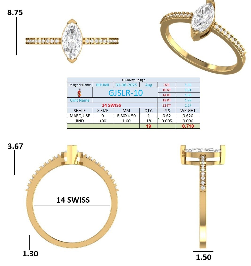 .70 Ct. Marquise Diamond Ring with Pavé Band (GJSLR-010) 16