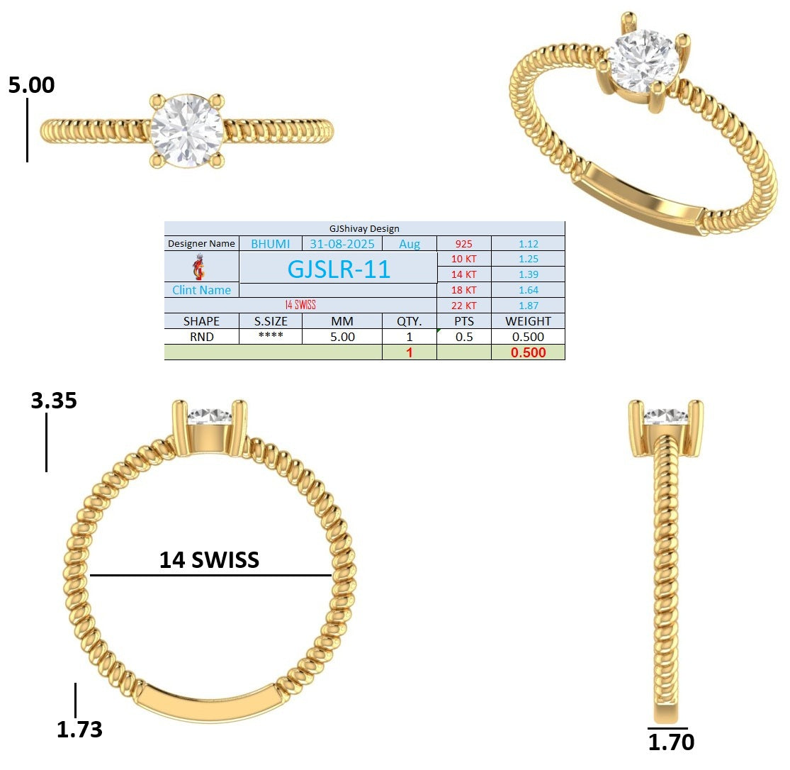 .50 Ct. Round Diamond Solitaire Ring with Beaded Band (GJSLR-011) 16