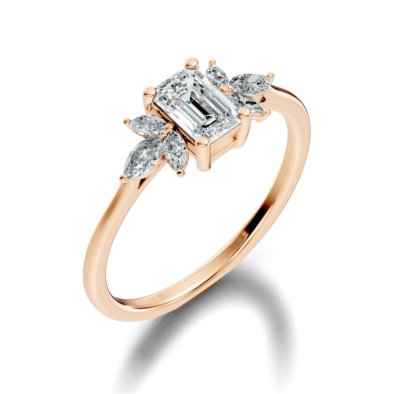 .67 Ct. Emerald-Cut Diamond Ring with Marquise Side Stones (GJSLR-012) 6
