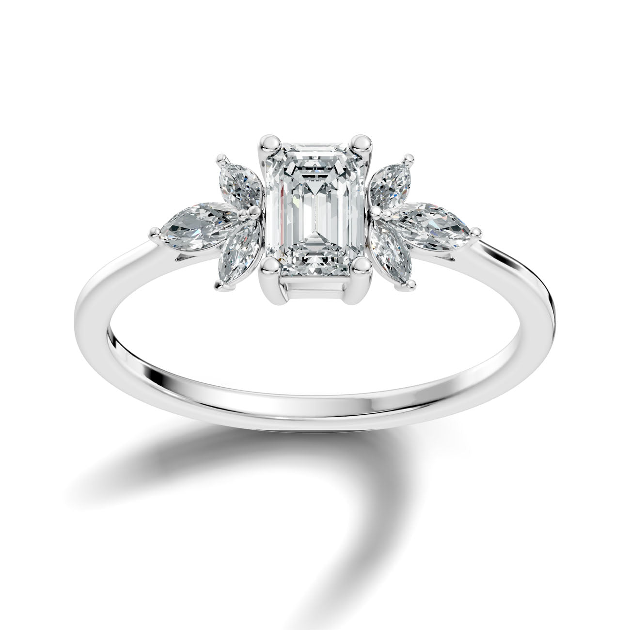 .67 Ct. Emerald-Cut Diamond Ring with Marquise Side Stones (GJSLR-012)