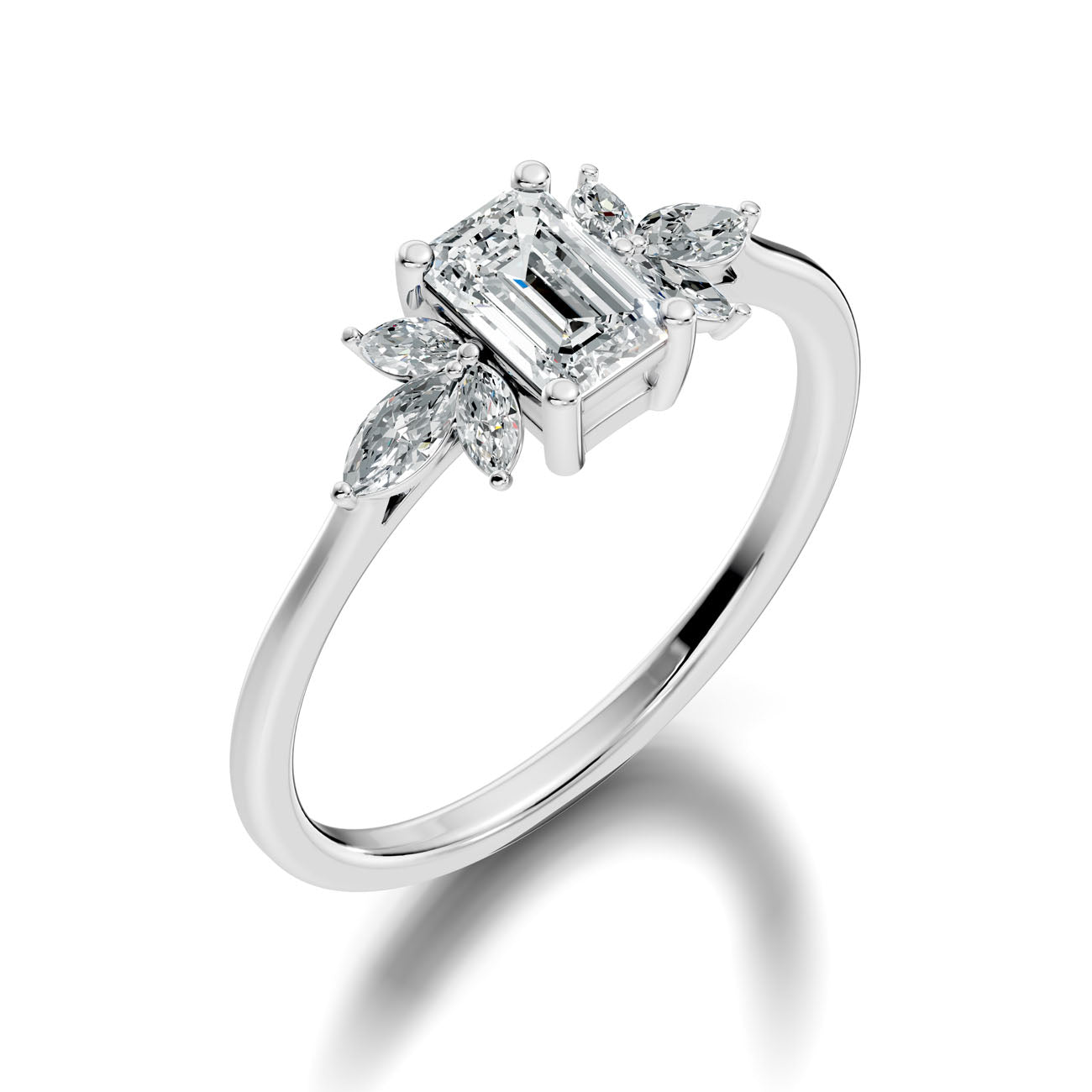 .67 Ct. Emerald-Cut Diamond Ring with Marquise Side Stones (GJSLR-012) 13