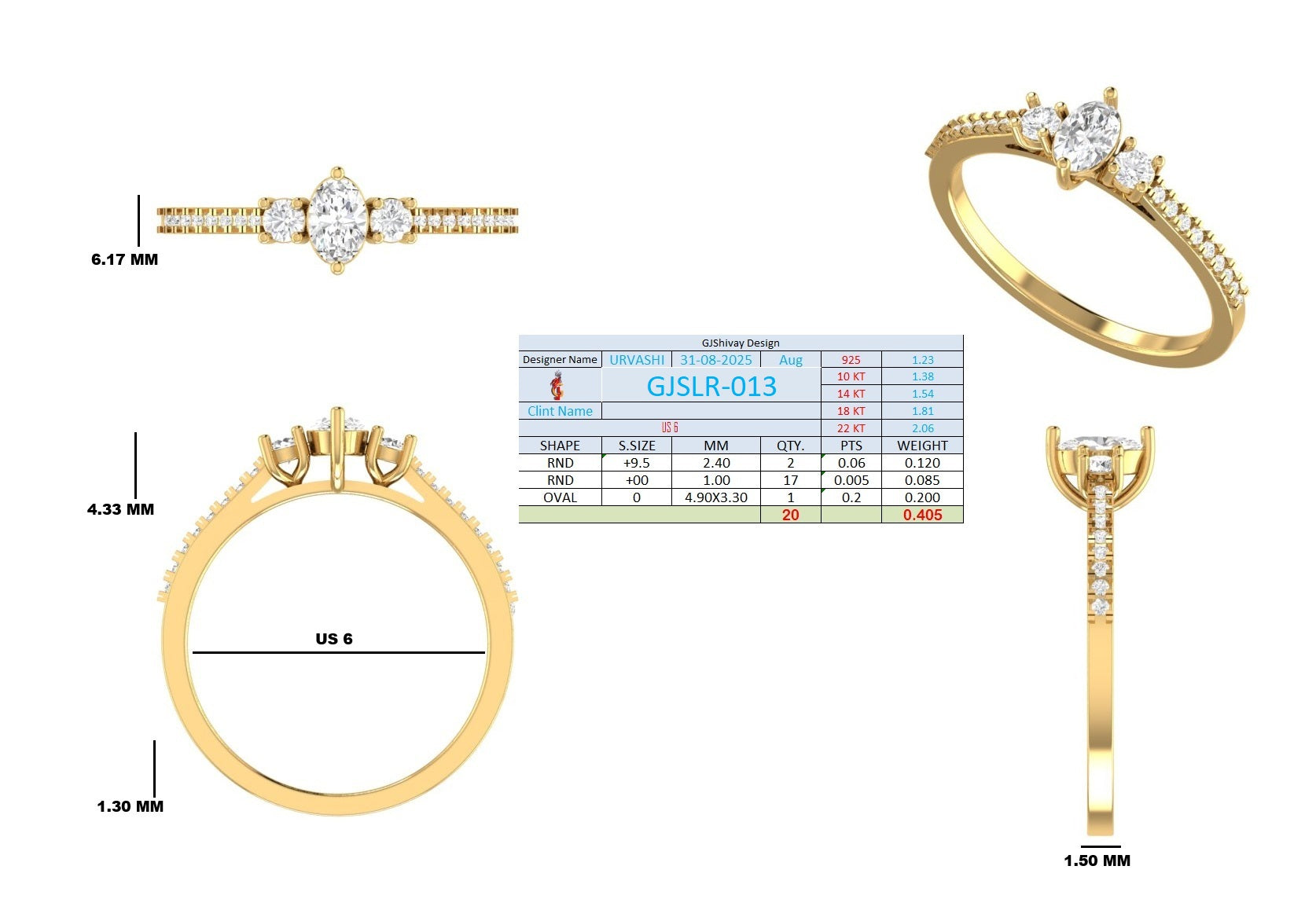.41 Ct. Oval Diamond Ring with Round Diamond Side Stones and Pavé Shank (GJSLR-013) 16