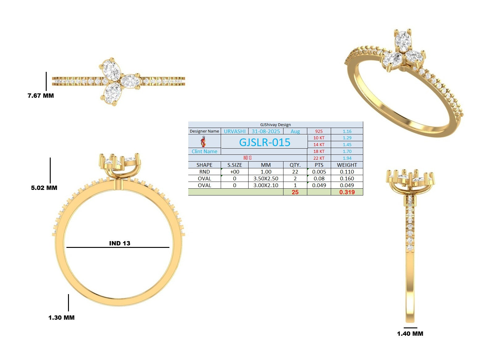 .32 Ct. Oval Diamond Trio Cluster Ring with Pavé Band (GJSLR-015) 16