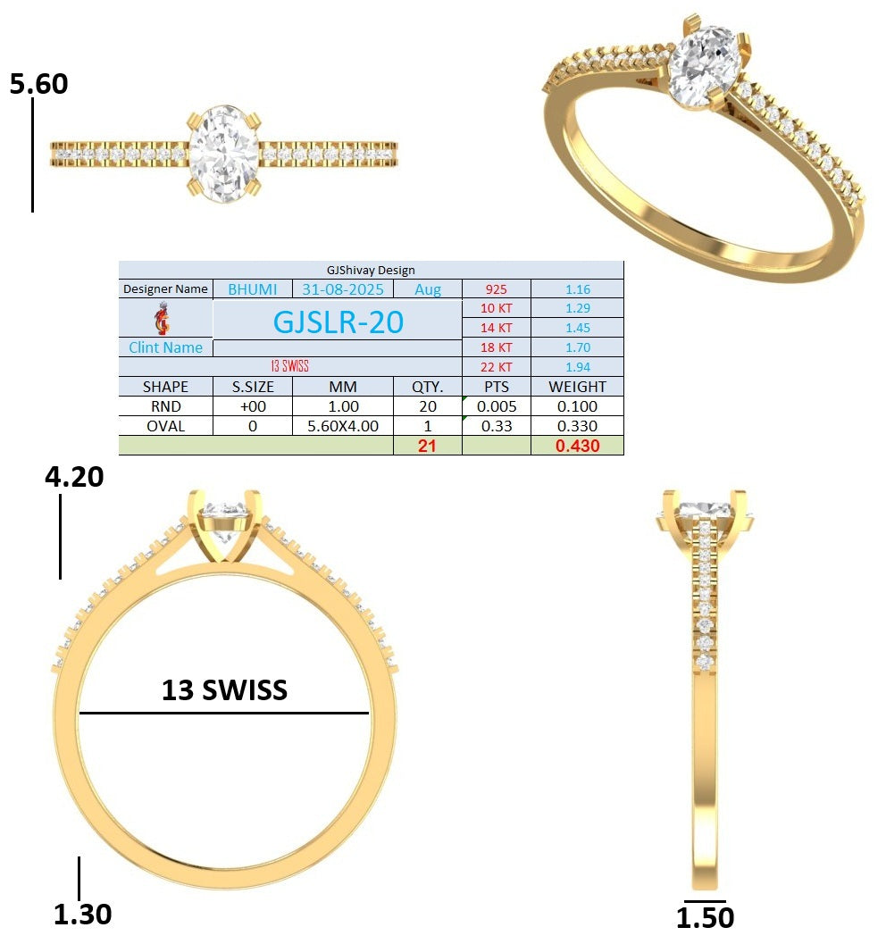 .43 Ct. Oval Diamond Ring with Pavé Band (GJSLR-020) 16