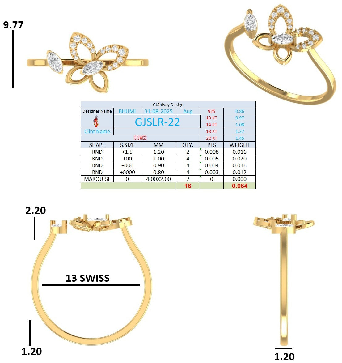 .16 Ct. Marquise Diamond Butterfly Open Ring (GJSLR-022) 16