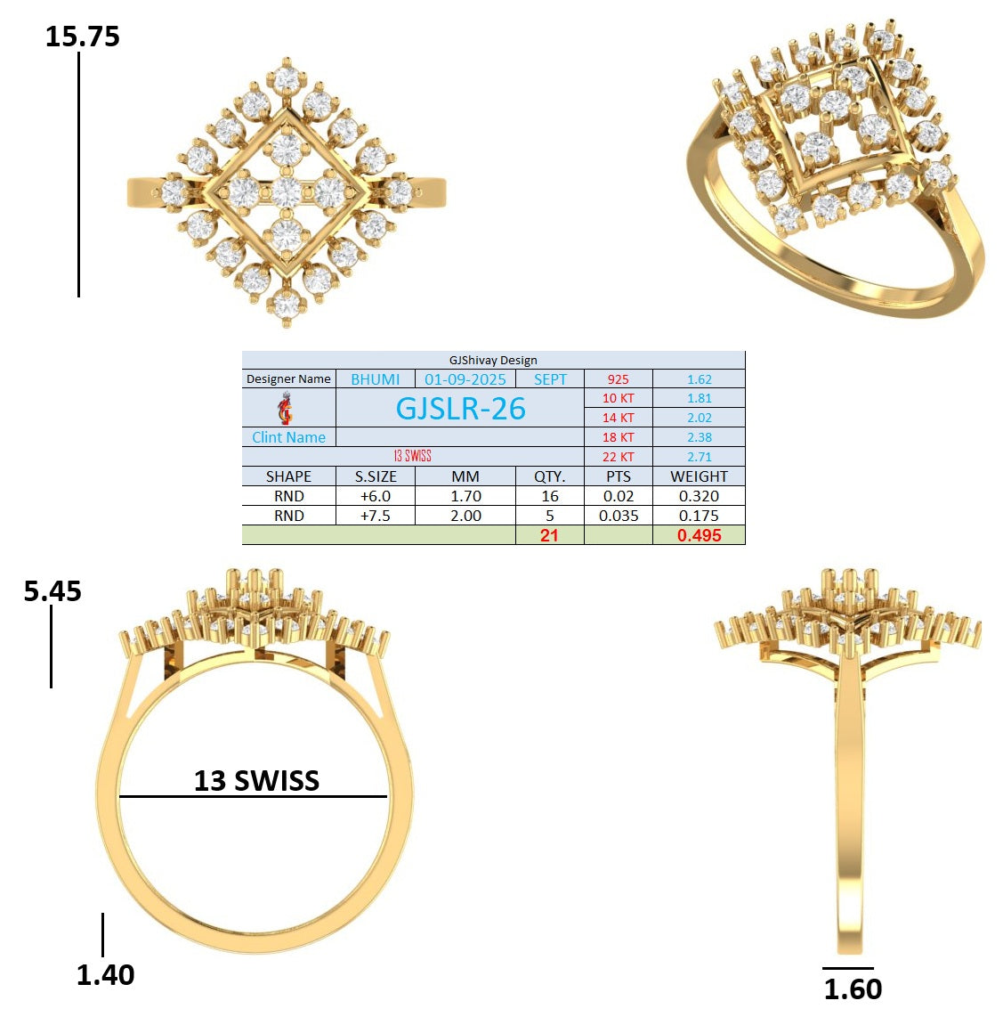 .50 Ct. Geometric Diamond Cluster Statement Ring (GJSLR-026) 16