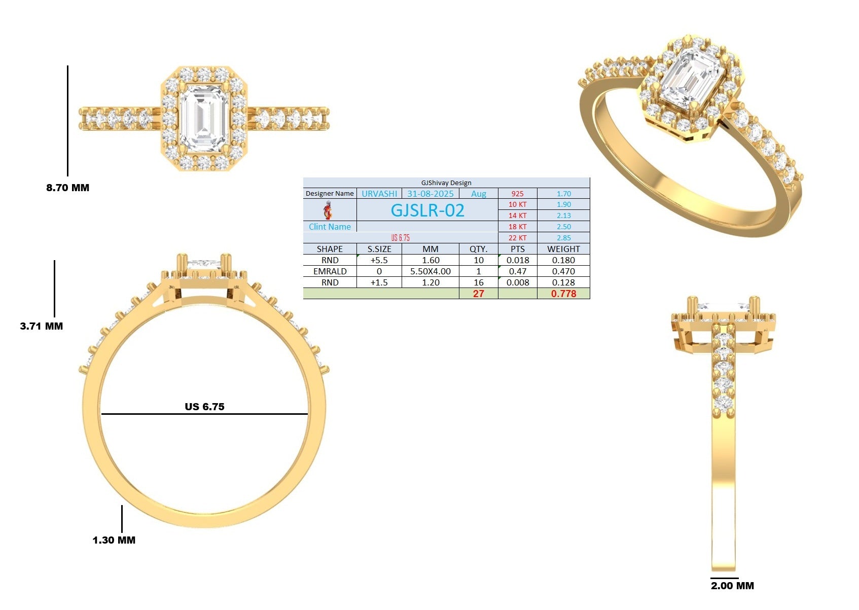 .80 Ct. Emerald Cut Halo Diamond Engagement Ring (GJSLR-02) 16