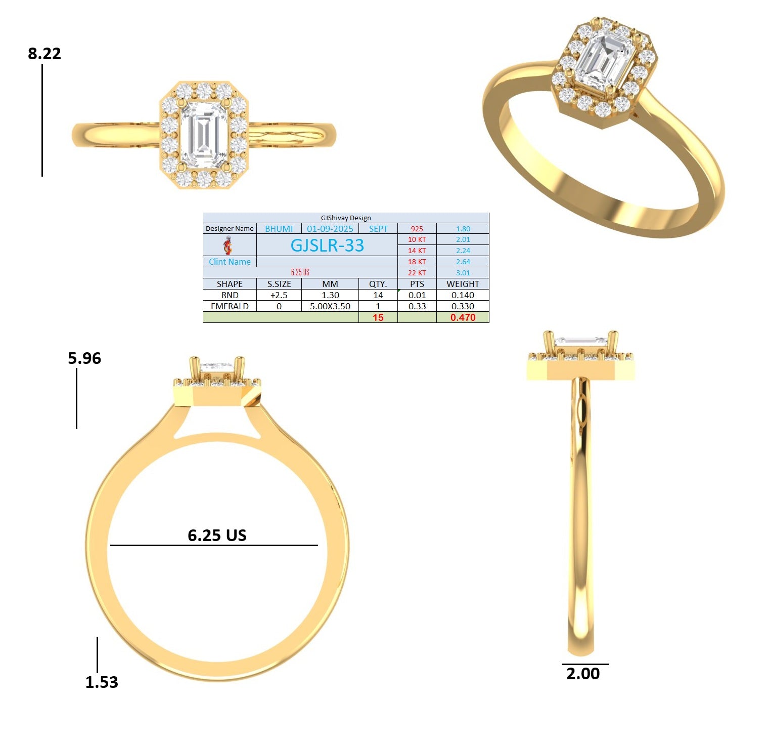 .50 Ct. Emerald Cut Diamond Halo Engagement Ring (GJSLR-033) 16