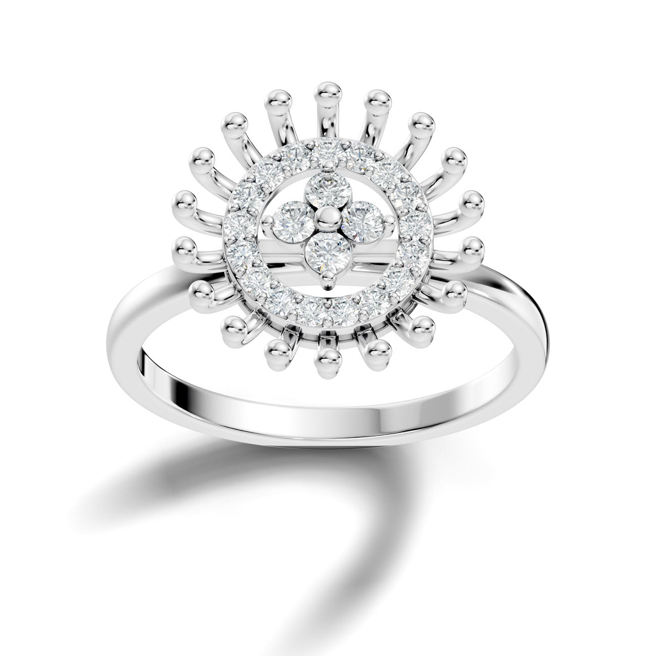 .27 Ct. Round "Water Drop" Diamond Halo Cluster Ring with Sunburst Setting (GJSLR-035)