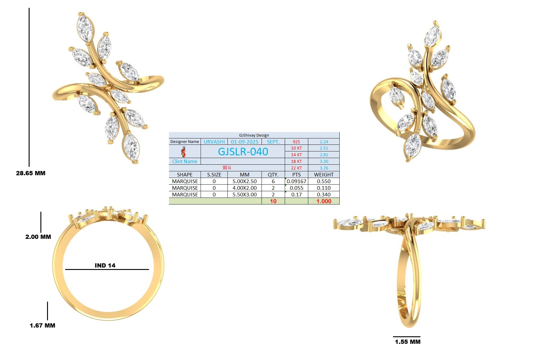 1.00 Ct. Marquise Diamond Branch Wrap Ring (GJSLR-040) 13