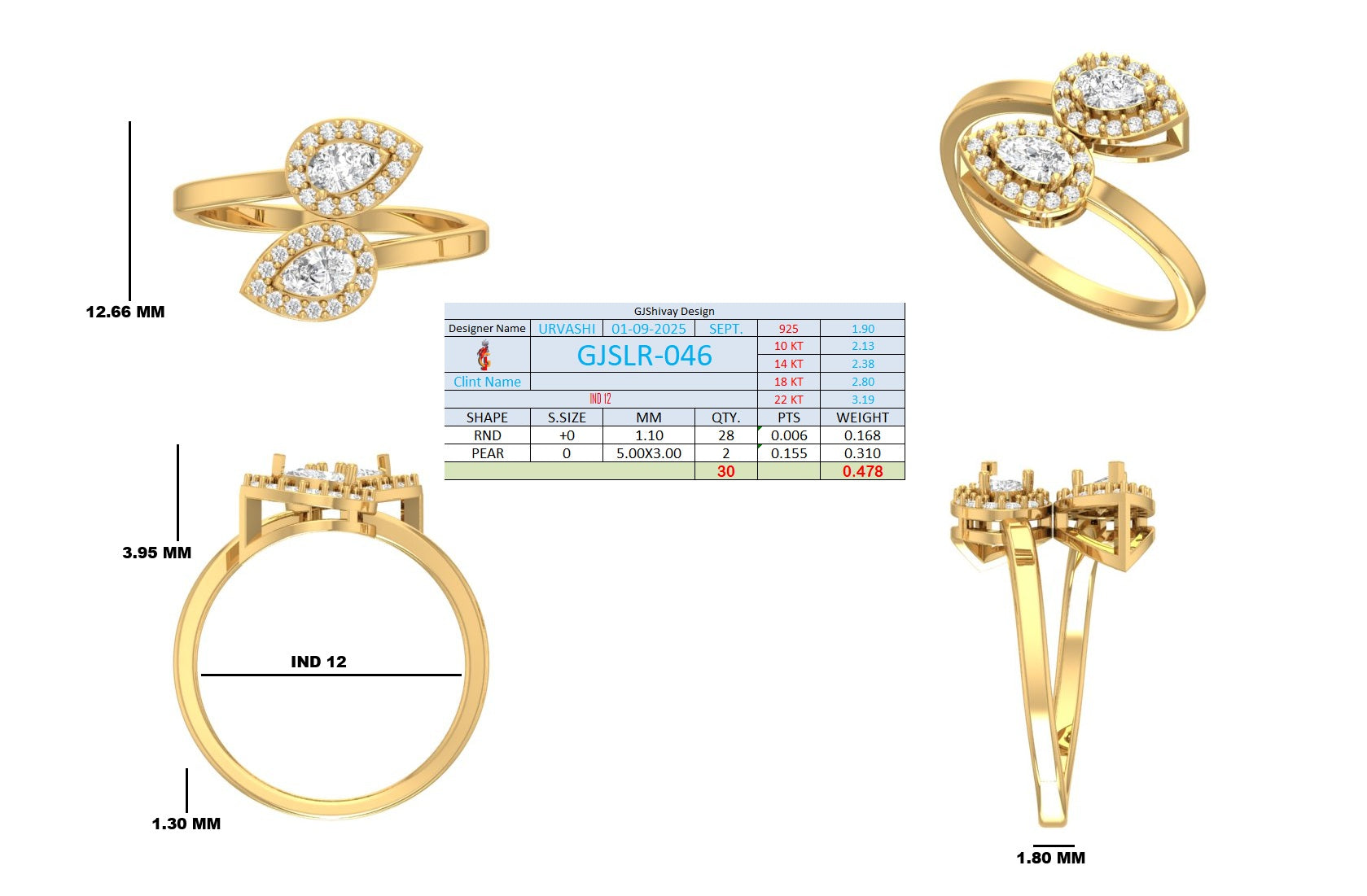.50 Ct. Pear Diamond Double Halo Bypass Ring (GJSLR-046) 16