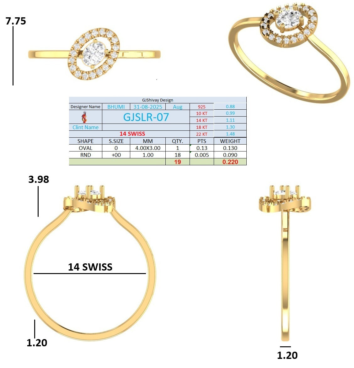 .22 Ct. Oval Diamond Halo Ring with Milgrain Detailing (GJSLR-07) 16