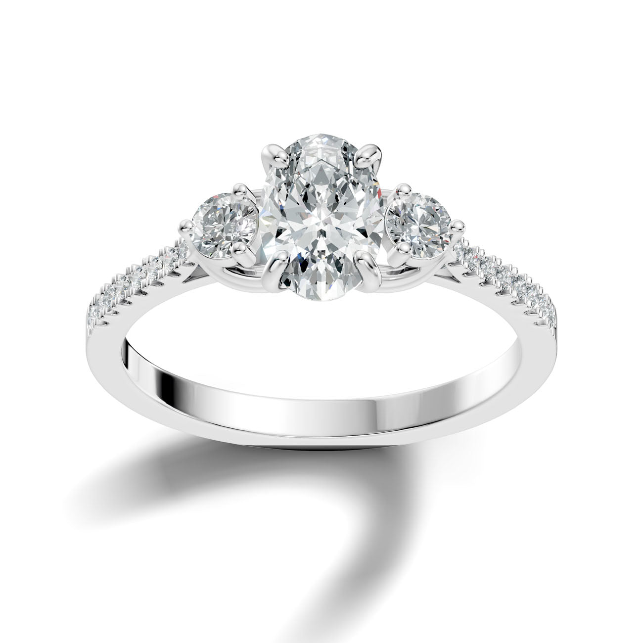 1.22 Ct. Oval Diamond Ring with Round Side Stones and Pavé Shank (GJSLR-085)