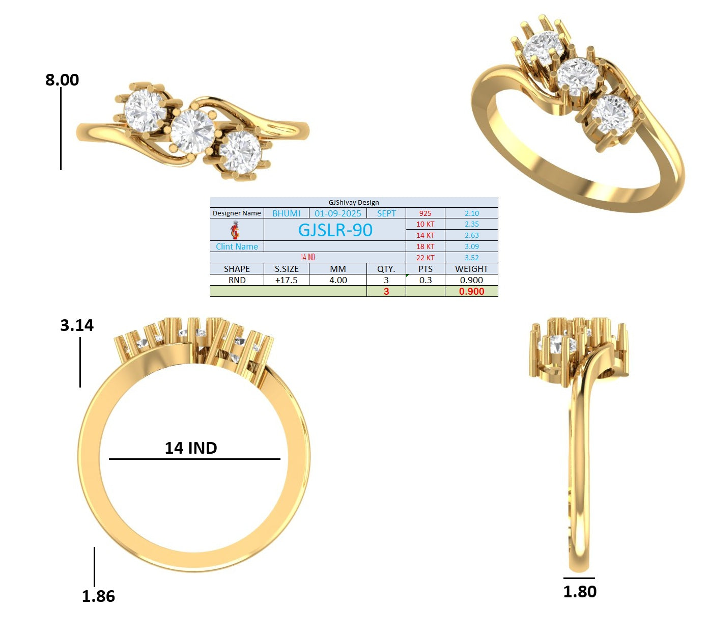 .90 Ct. Round Three-Stone Diamond Ring (GJSLR-090) 16